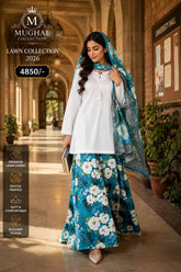 Lawn stuff, plain shirt, duppata diamond stuff and full printed, plazo lawn cotton stuff and full printed with nice stitching and 3pc trending article