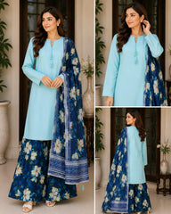 Lawn stuff, plain shirt, duppata diamond stuff and full printed, plazo lawn cotton stuff and full printed with nice stitching and 3pc trending article