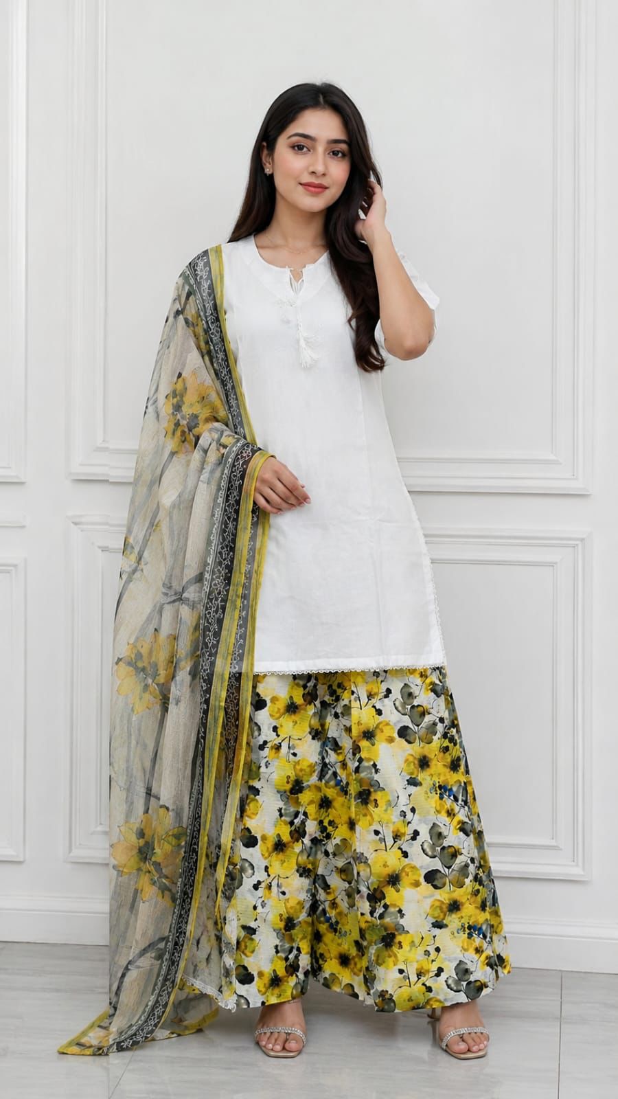 Lawn stuff, plain shirt, duppata diamond stuff and full printed, plazo lawn cotton stuff and full printed with nice stitching and 3pc trending article