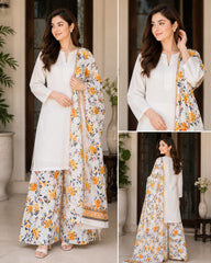 Lawn stuff, plain shirt, duppata diamond stuff and full printed, plazo lawn cotton stuff and full printed with nice stitching and 3pc trending article